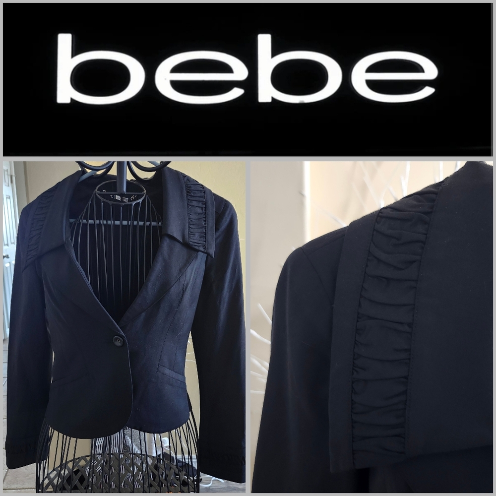Bebe black pleated collar one button Blazer size 8